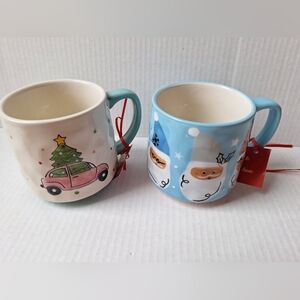 NWT Lang by Design Handpainted Christmas Mugs Lot of 2 Microwave safe